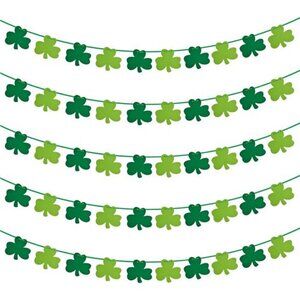 St Patricks Day Decorations 5 Pack Shamrock Clover Felt Banner Garland